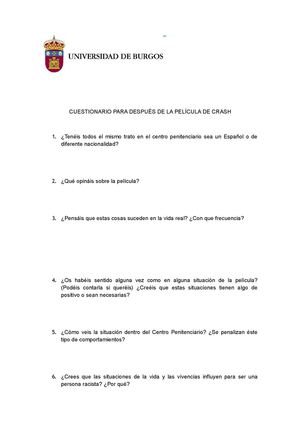 Cuestionario Para Después De La Película De Crash