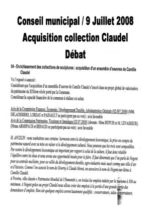 Débat Municipal Nogent Sur Seine Acquisition Collection Claudel 2008