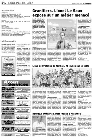 LE TELEGRAMME (14072009) Granitiers, Lionel LE SAUX Expose Sur Un Métier Menacé.