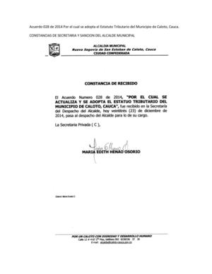 Acuerdo 028 De 2014 Por El Cual Se Adopta El Estatuto Tributario Del Municipio De Caloto