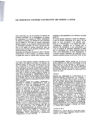 LES PRINCIPAUX FACTEURS D'ALTERATION DES PIERRES A BATIR