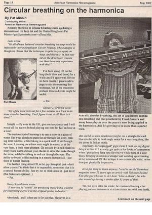 Circular Breathing On The Harmonica By Pat Missin - 2002 AHN 15 5