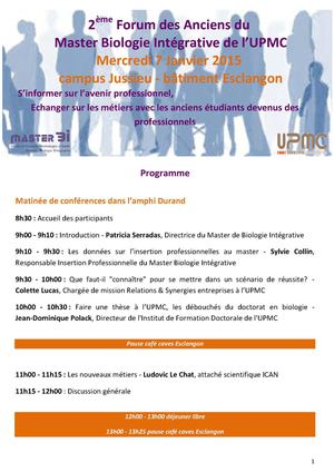 2ème Forum des Anciens Master Biologie Intégrative 2015_UPMC