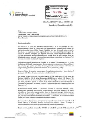 Oficio Senescyt -Circular Nro. MREMH-SSMC-2014-00046-A