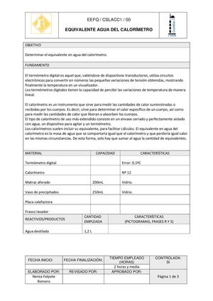 Equivalente Agua Del Calorímetro