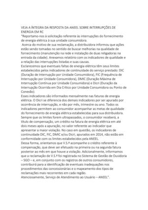 ANEEL RESPONDE SOBRE INTERRUPÇÕES DE ENERGIA E PROMOTORIA ABRE REPRESENTAÇÃO