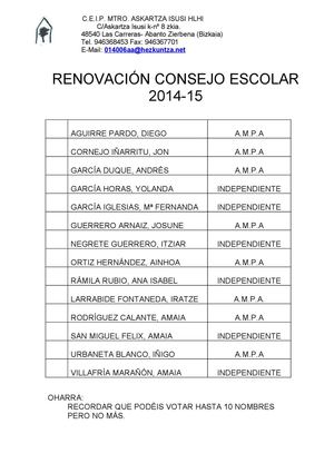 Renovación Consejo Escolar
