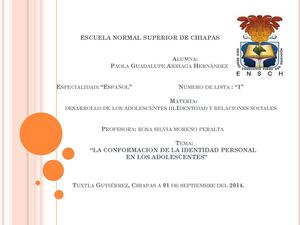 LA CONFORMACION DE LA IDENTIDAD PERSONAL EN LOS ADOLESCENTES