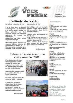 Journal Novembre - Club Presse - Collège Léo Ferré SCAER