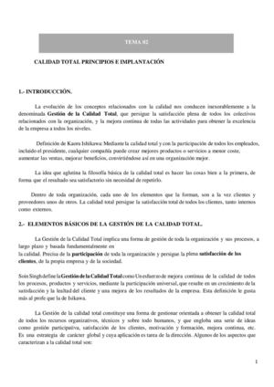 Calidad Total, Principios E Implantación