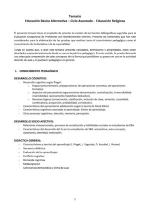 Temario EBA Ciclo Avanzado Educación Religiosa