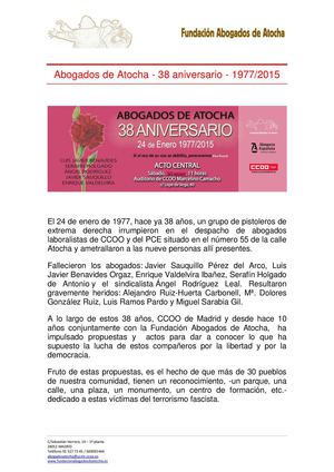 Carta Convocatoria 38 Aniversario Abogados De Atocha