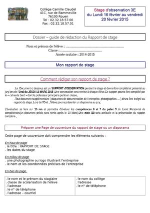 Guide pour la rédaction  du rapport de stage