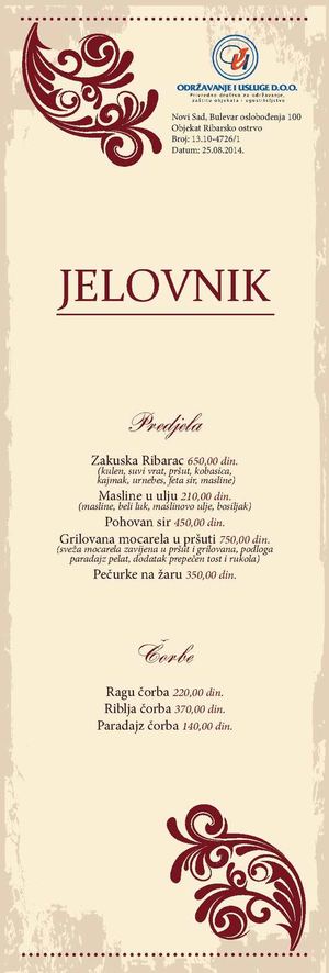Jelovnik Ribarac Nov