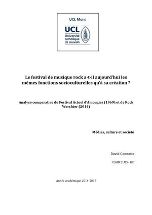 Le Festival de Rock a-t-il aujourd'hui les mêmes fonctions socioculturelles qu'à sa création?