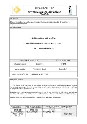 Práctica 7, Determinación De La Entalpía De Reacción