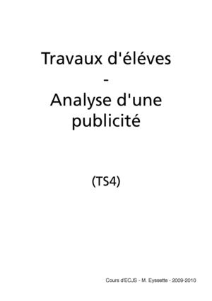Travaux d'élèves en ECJS - Analyse d'une publicité - TS4