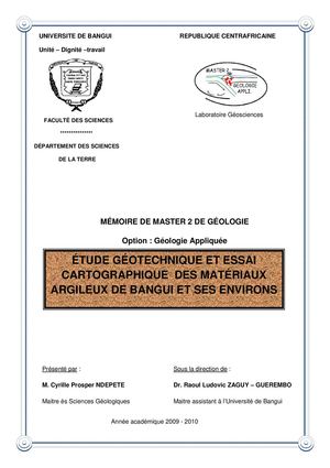 Argiles et formations Sédimentaires de Bangui et ses environs