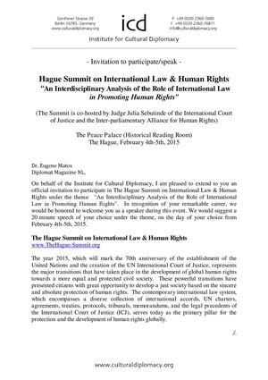 Dr. Eugenio Matos Gomez, Minister counselor, Dominican Embassy, Invitation Hague Summit On International Law Human Rights Matos