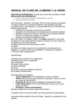 MANUAL DE CLASE DE LA MISIÓN Y LA VISIÓN