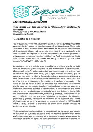 Texto De Apoyo La Evaluación En La Enseñanza