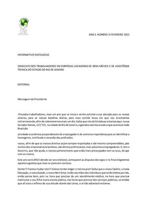 Informativo Sintalocas- FEV/2012