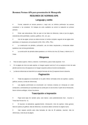 Resumen Normas Apa Para Presentación De Monografía