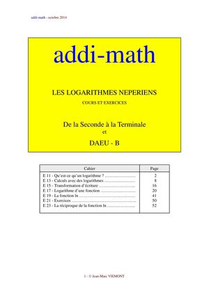 E - Logarithmes népériens - Cours et exercices