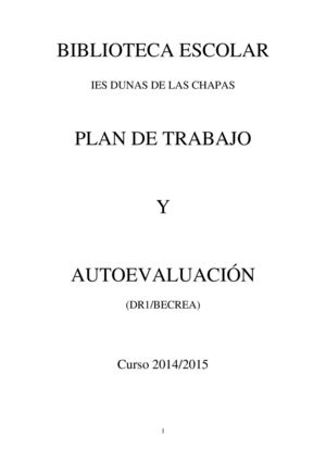 Plan De Trabajo De La Biblioteca Escolar 2014 15