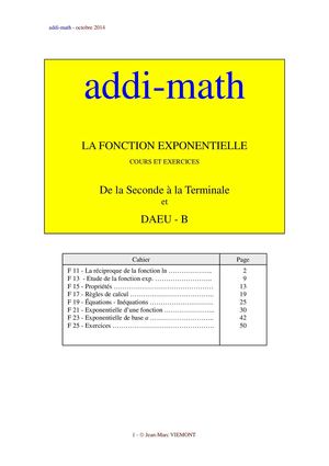 F - Fonction exponentielle - Cours et exercices