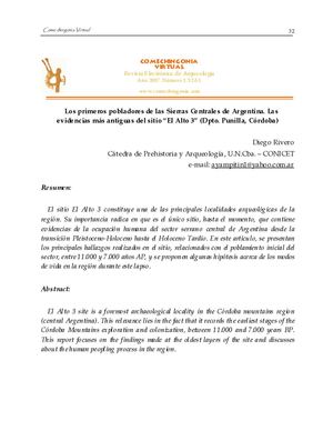 Los Primeros Pobladores de las Sierras Centrales de Argentina. Las Evidencias Más Antiguas del Sitio “El Alto 3” (Dpto. Punilla, Córdoba)