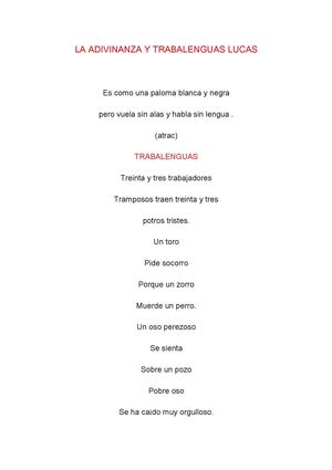 Las Adivinanza Y Trabalenguas