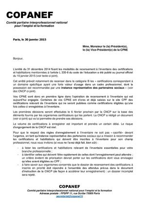 Inventaire Des Certifications Courrier Du Copanef