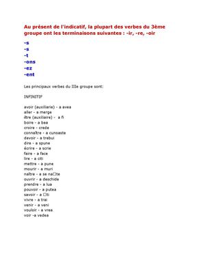 Les Verbes Du Troisième Groupe