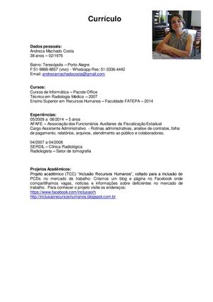 Currículo profissional Recursos Humanos Porto Alegre