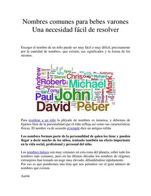 Nombres Comunes Para Bebes Varones