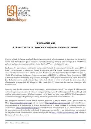 Le 9e Art à la Bibliothèque de la FMSH : bibliographie sélective