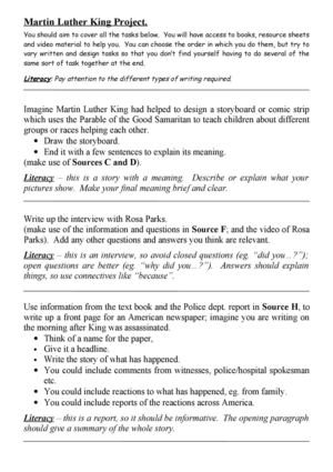Martin Luther King Project Lesson Tasks