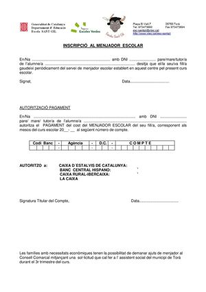 Autorització Menjador