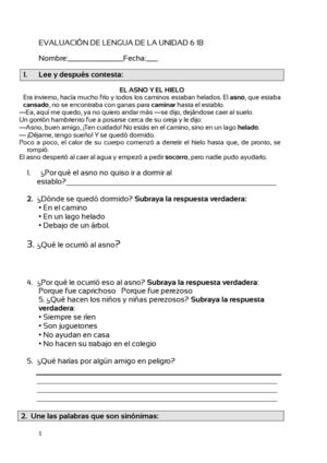 Evaluación De Lengua De La Unidad 6 1b