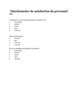 Questionnaire De Satisfaction Du Personnel