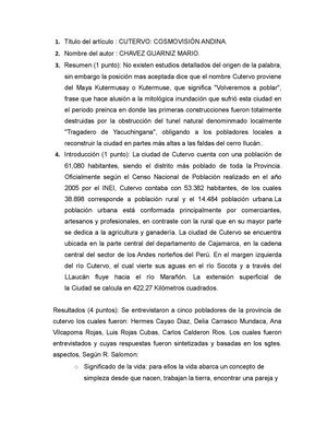 CUTERVO: COSMOVISION ANDINA