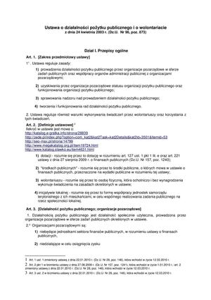 Ustawa O Działalności Pożytku Publicznego I O Wolontariacie