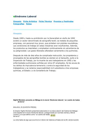 Indformacion De Sindrome Laboral