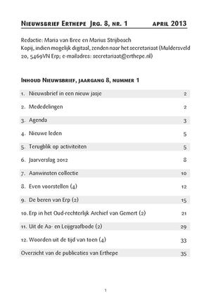 Nieuwsbrief Erthepe Jrg. 8, nr. 1  april 2013