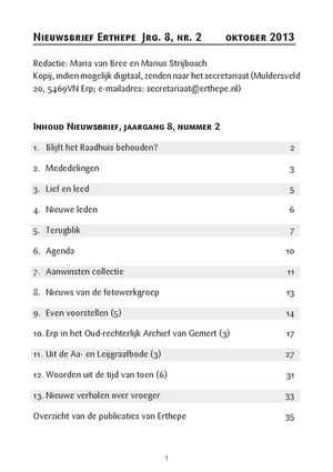 Nieuwsbrief Erthepe Jrg. 8, nr. 2  oktober 2013