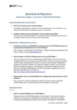 Questions & Réponses - Les Trésors Cachés d'ArcGIS Online