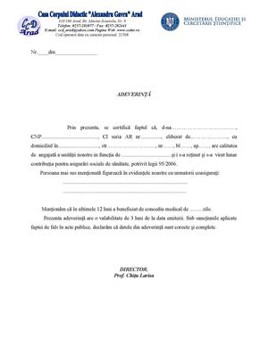 Adeverinta Medic Model