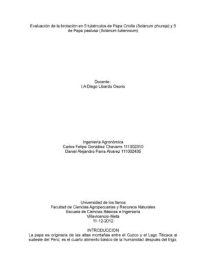 Evaluación De La Brotación En 5 Tubérculos De Papa Criolla