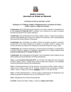 Reglamento de la Asociación de padres, madees y amigos de la escuela APMAES